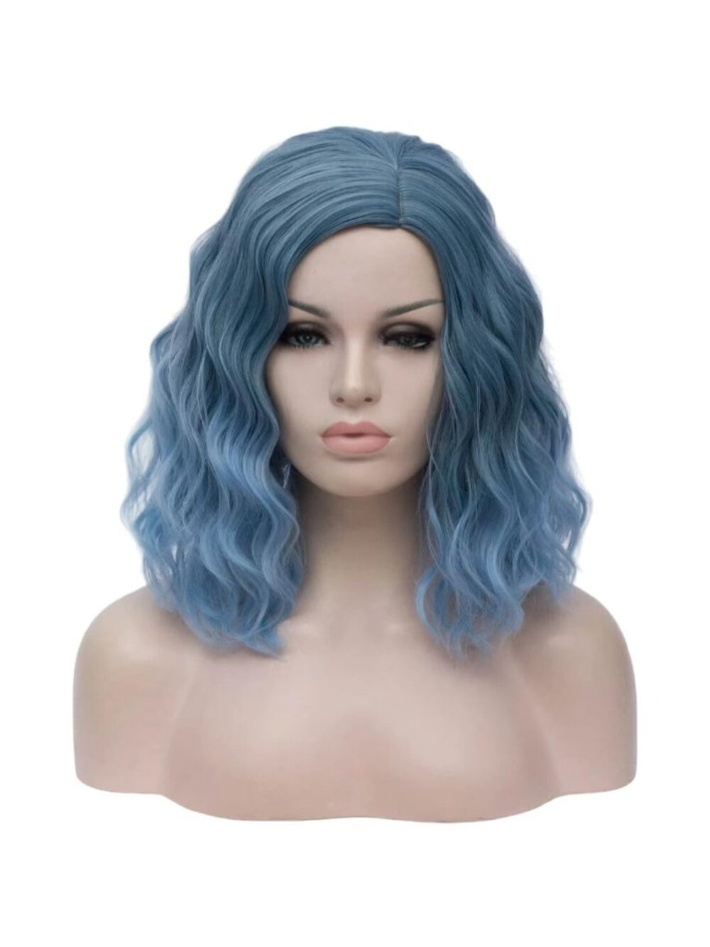 Women Ombre Light Blue Heat Resistant Wavy Curly Cosplay Halloween Bob Party Wig